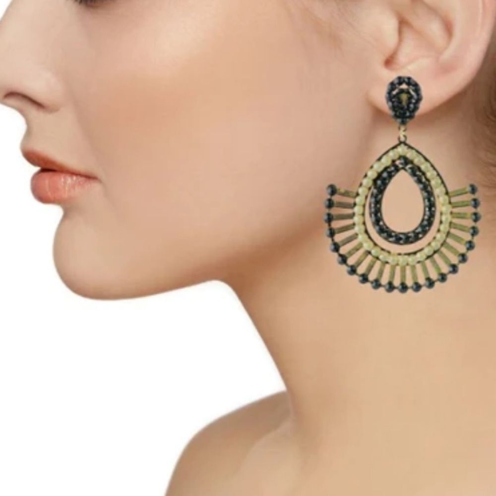 BRAND NEW NICOLE MILLER DROP BLACK &SILVER STUDDED WOMEN"S EARRINGS